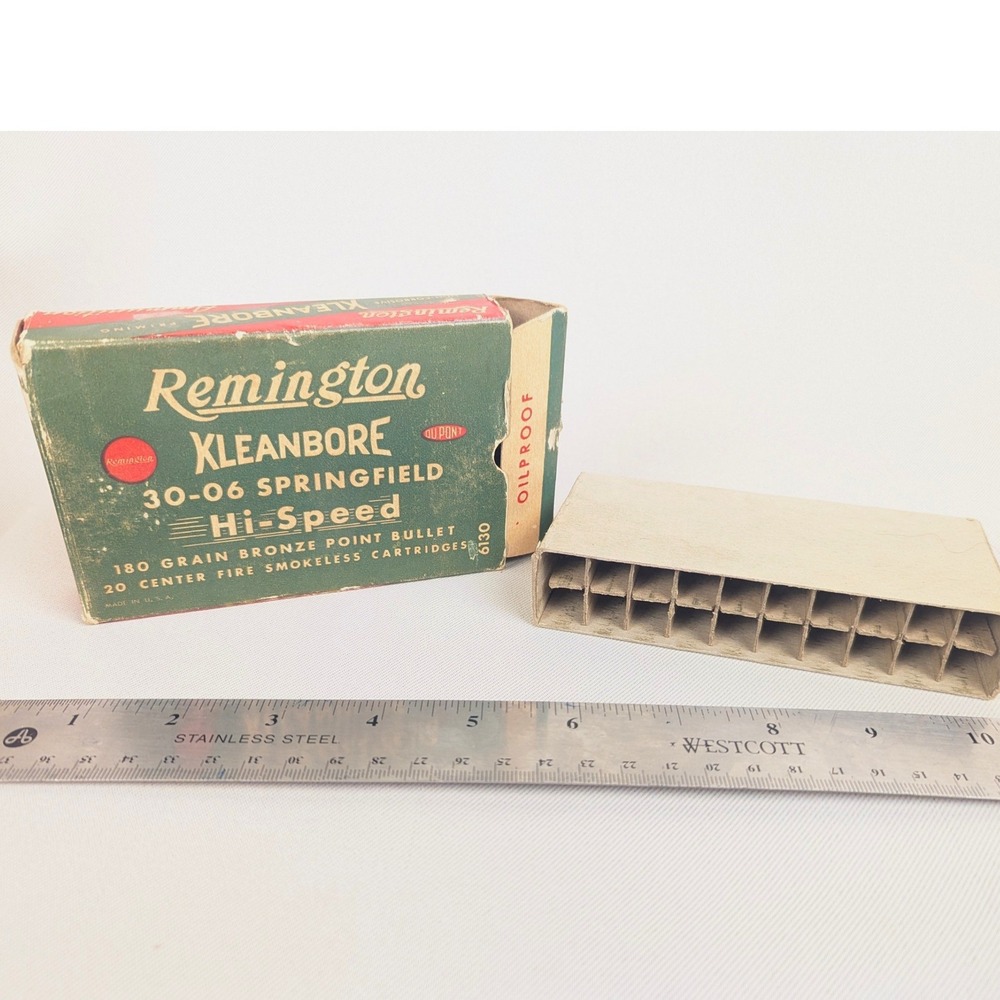 Vintage 1950s Remington Kleanbore 30-06 Springfield Hi-Speed Ammo Box 180  6130